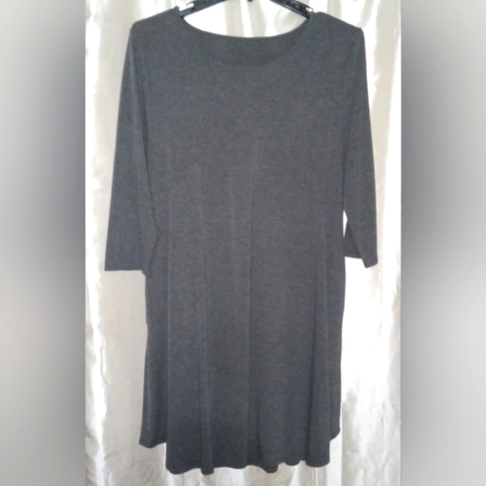Charcoal Grey Jersey knit pullover sweater dress w/pockets, long sleeves Plus 1X